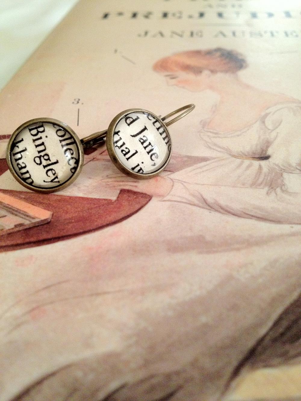 Jane Bennet And Mr. Bingley Antique Bronze Dangling Book Page Earrings