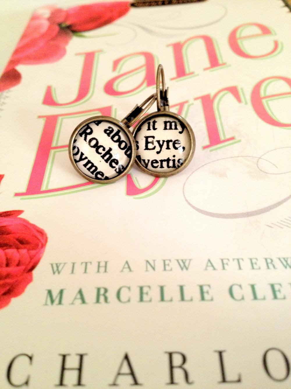 Jane Eyre And Mr Rochester Antiqued Bronze Book Page Earrings