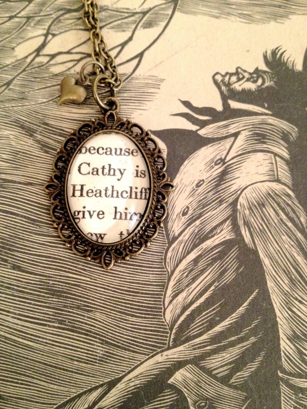 Cathy And Heathcliff From Wuthering Heights Bronze Book Necklace`